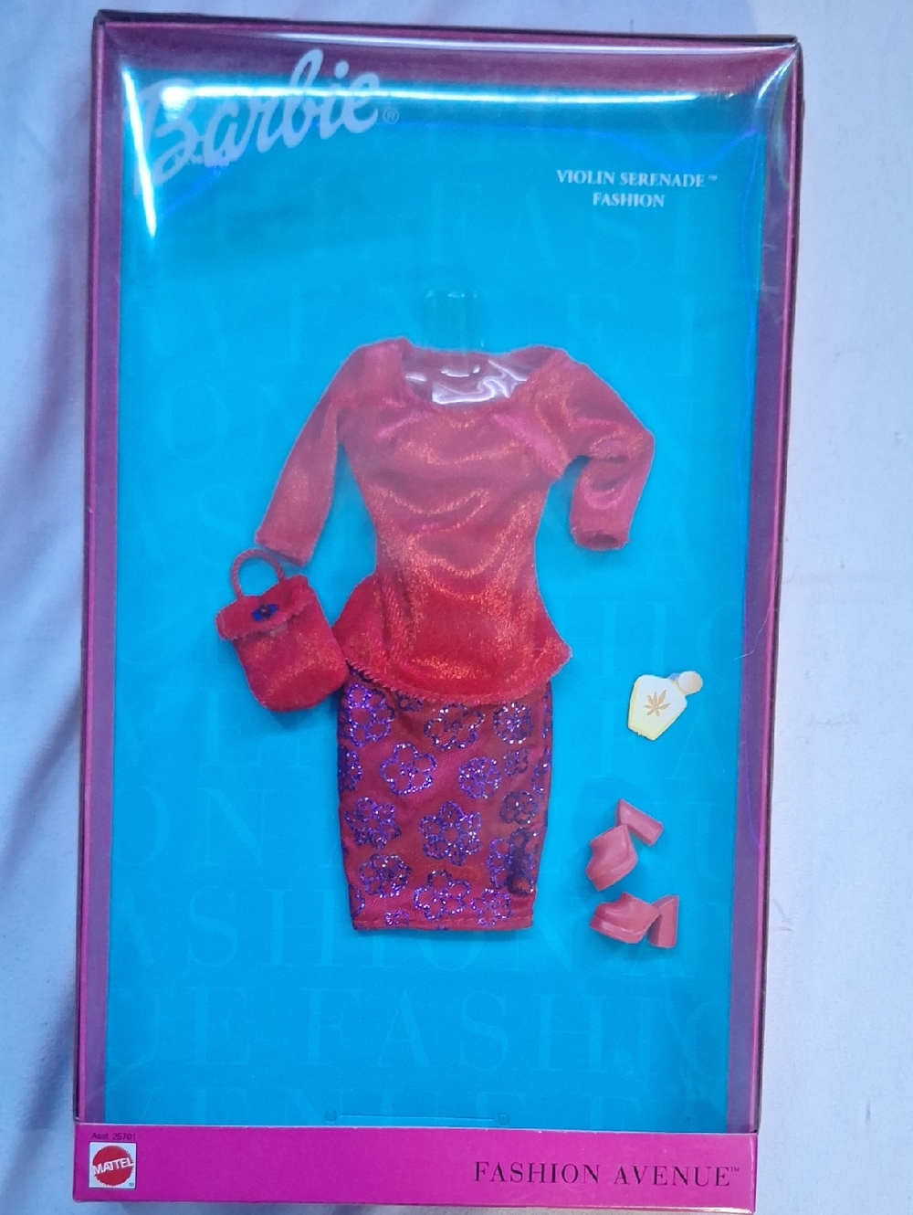 Vintage Barbie Violin Serenade Fashion Red Top with Sequined Pencil Skirt Set